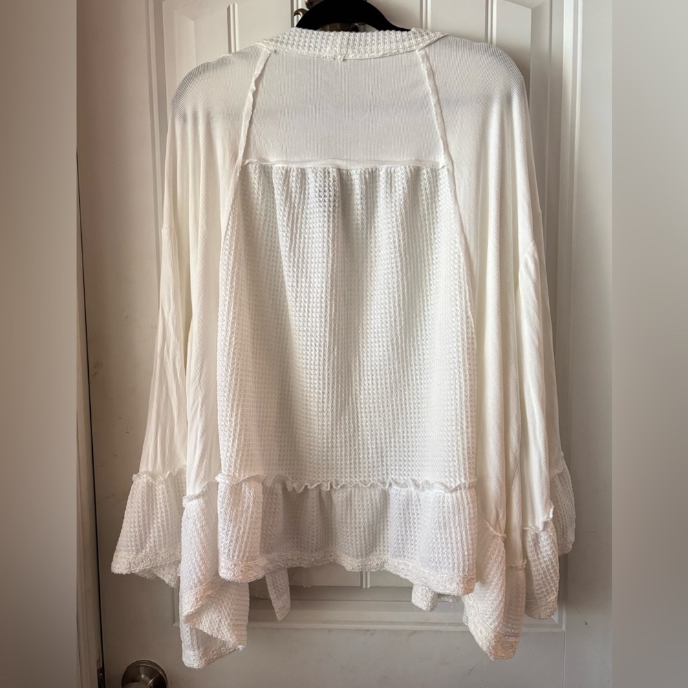 POL Cream Open-Front Knit Cardigan with Waffle Texture - Picture 2 of 5